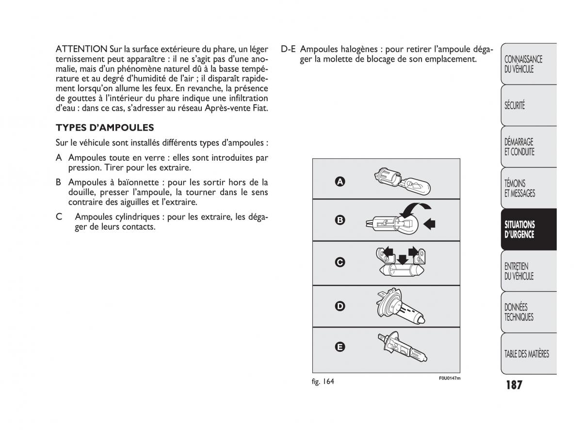 Fiat Punto Evo manuel du proprietaire / page 188