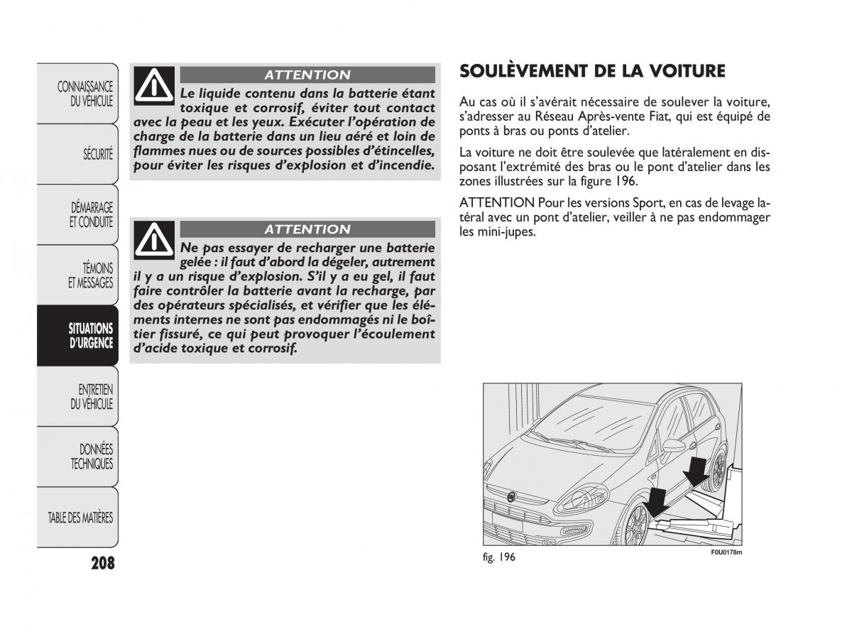 Fiat Punto Evo manuel du proprietaire / page 209