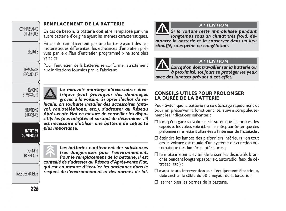 Fiat Punto Evo manuel du proprietaire / page 227