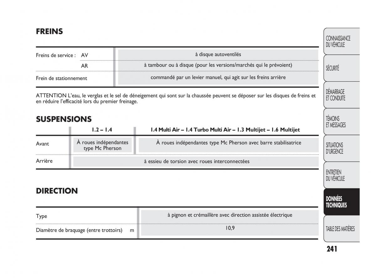 Fiat Punto Evo manuel du proprietaire / page 242