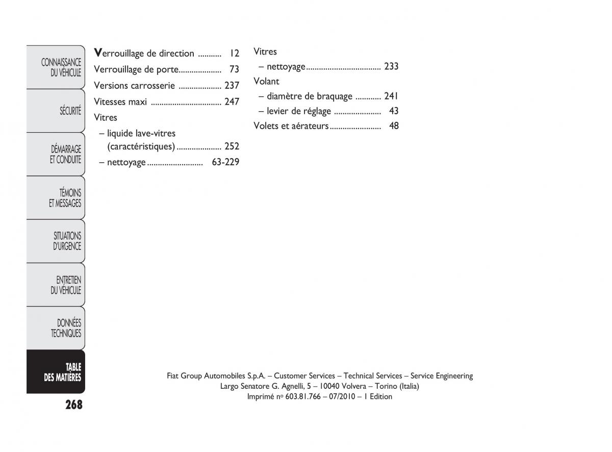 Fiat Punto Evo manuel du proprietaire / page 269