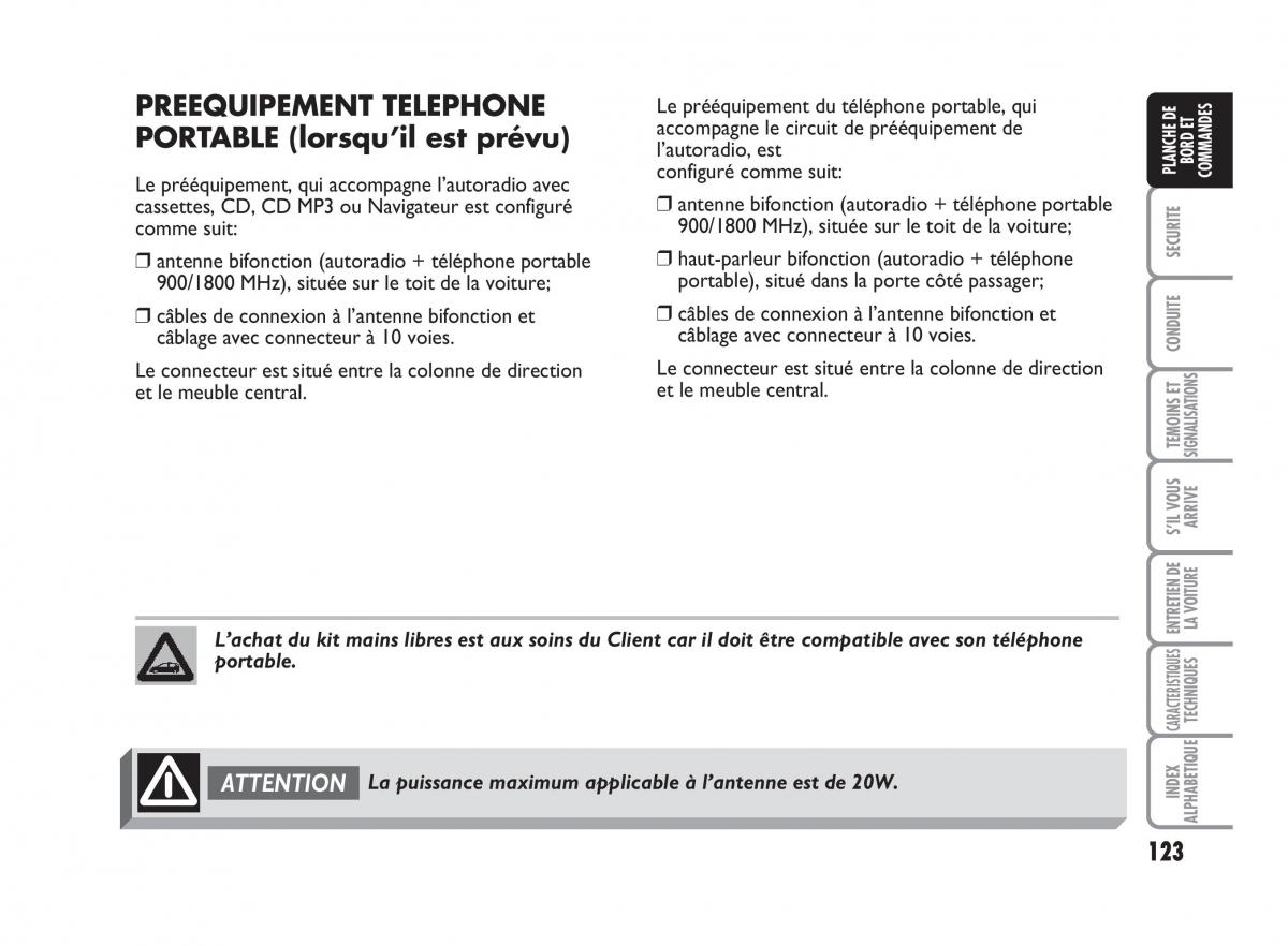 Fiat Punto Classic manuel du proprietaire / page 124