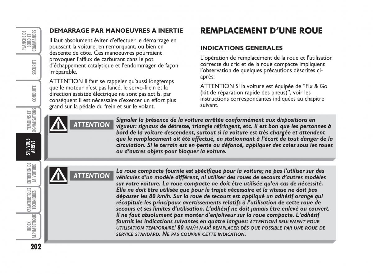 Fiat Punto Classic manuel du proprietaire / page 203