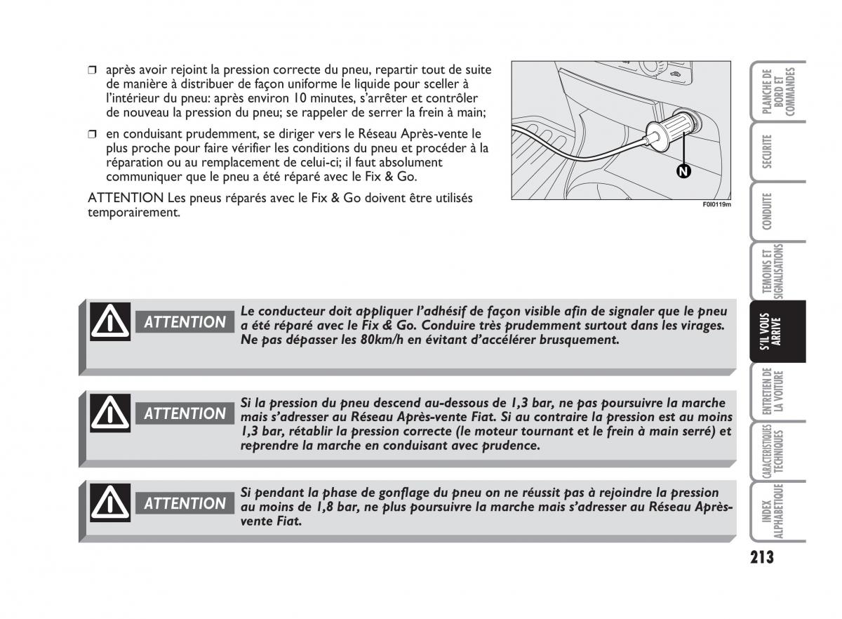 Fiat Punto Classic manuel du proprietaire / page 214