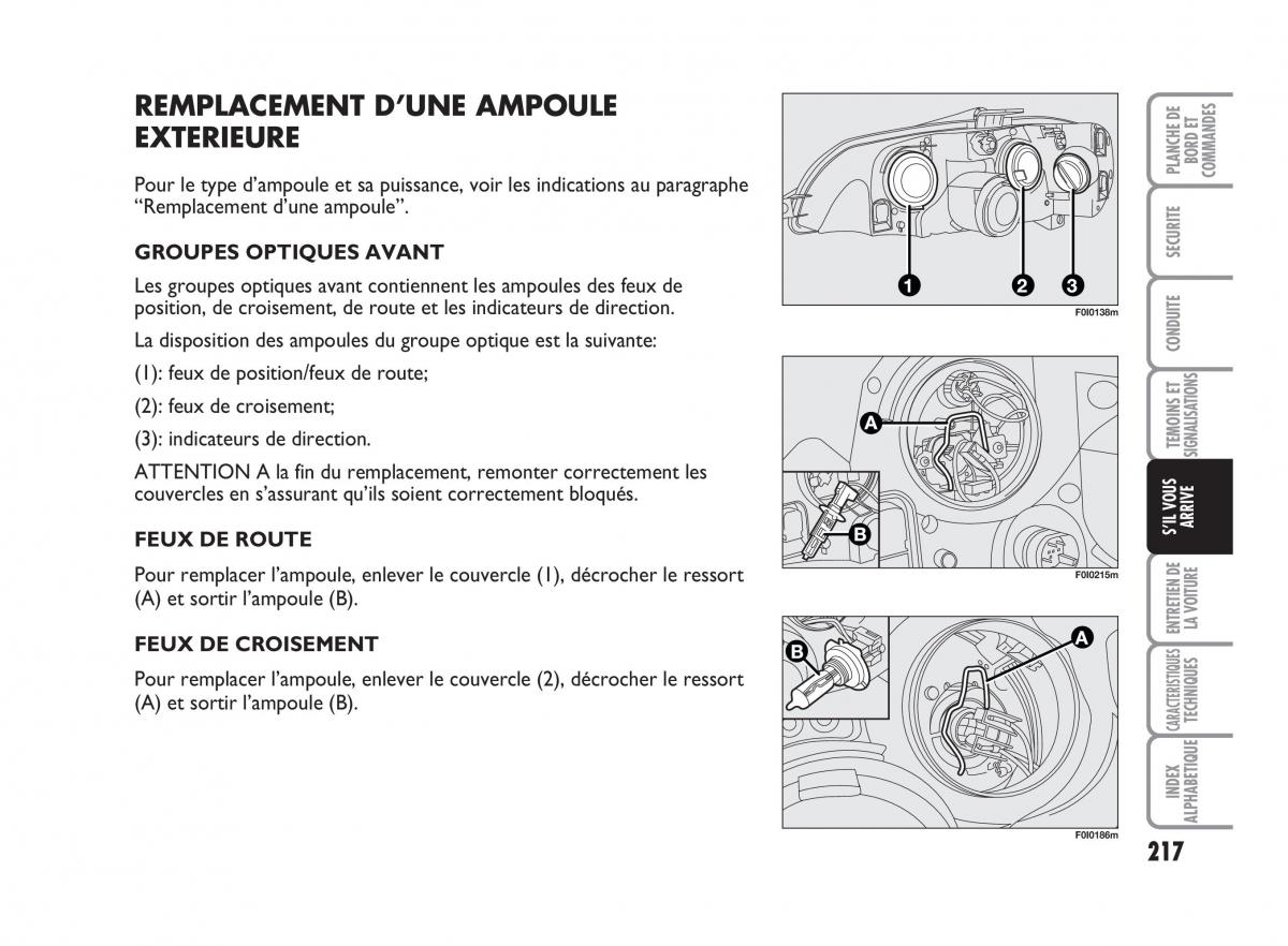 Fiat Punto Classic manuel du proprietaire / page 218