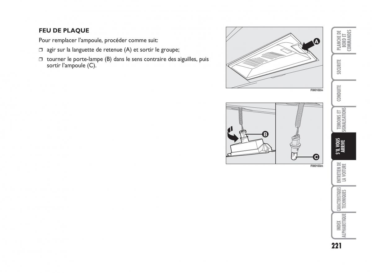 Fiat Punto Classic manuel du proprietaire / page 222