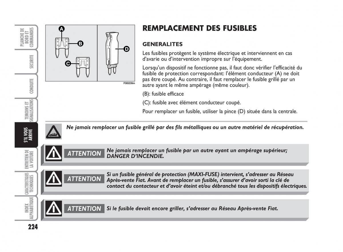 Fiat Punto Classic manuel du proprietaire / page 225