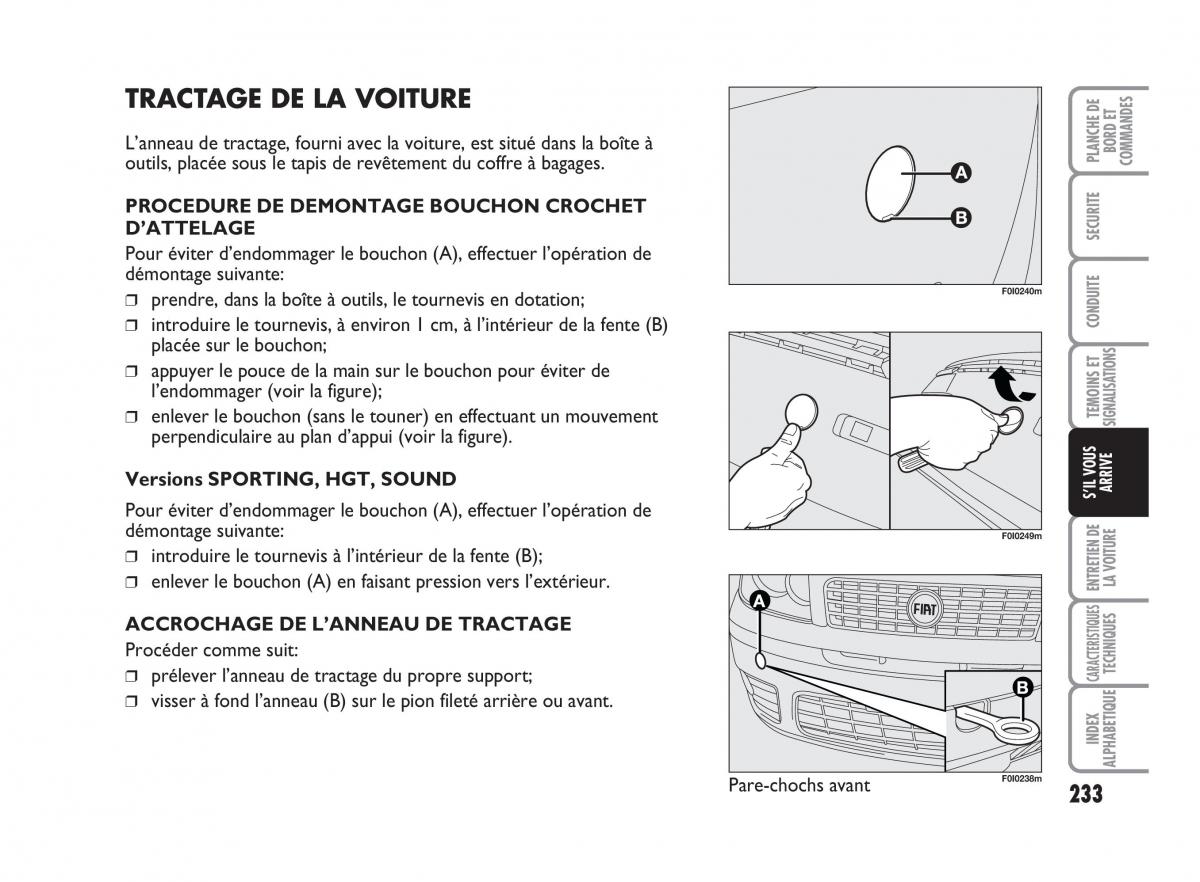 Fiat Punto Classic manuel du proprietaire / page 234