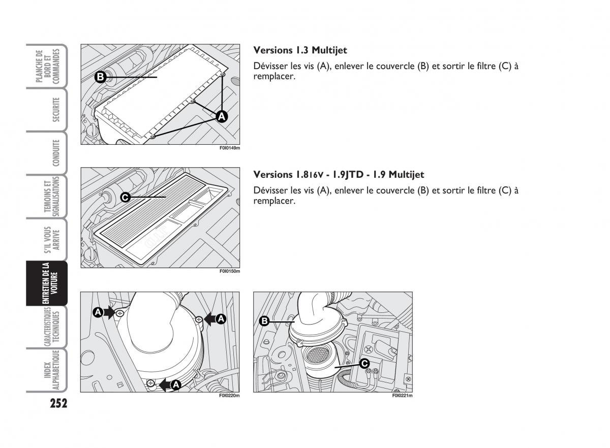 Fiat Punto Classic manuel du proprietaire / page 253