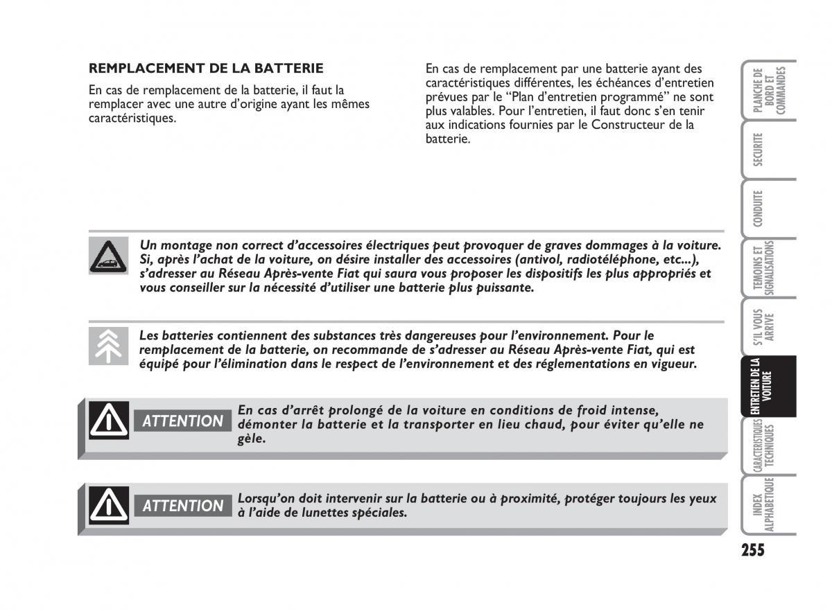 Fiat Punto Classic manuel du proprietaire / page 256