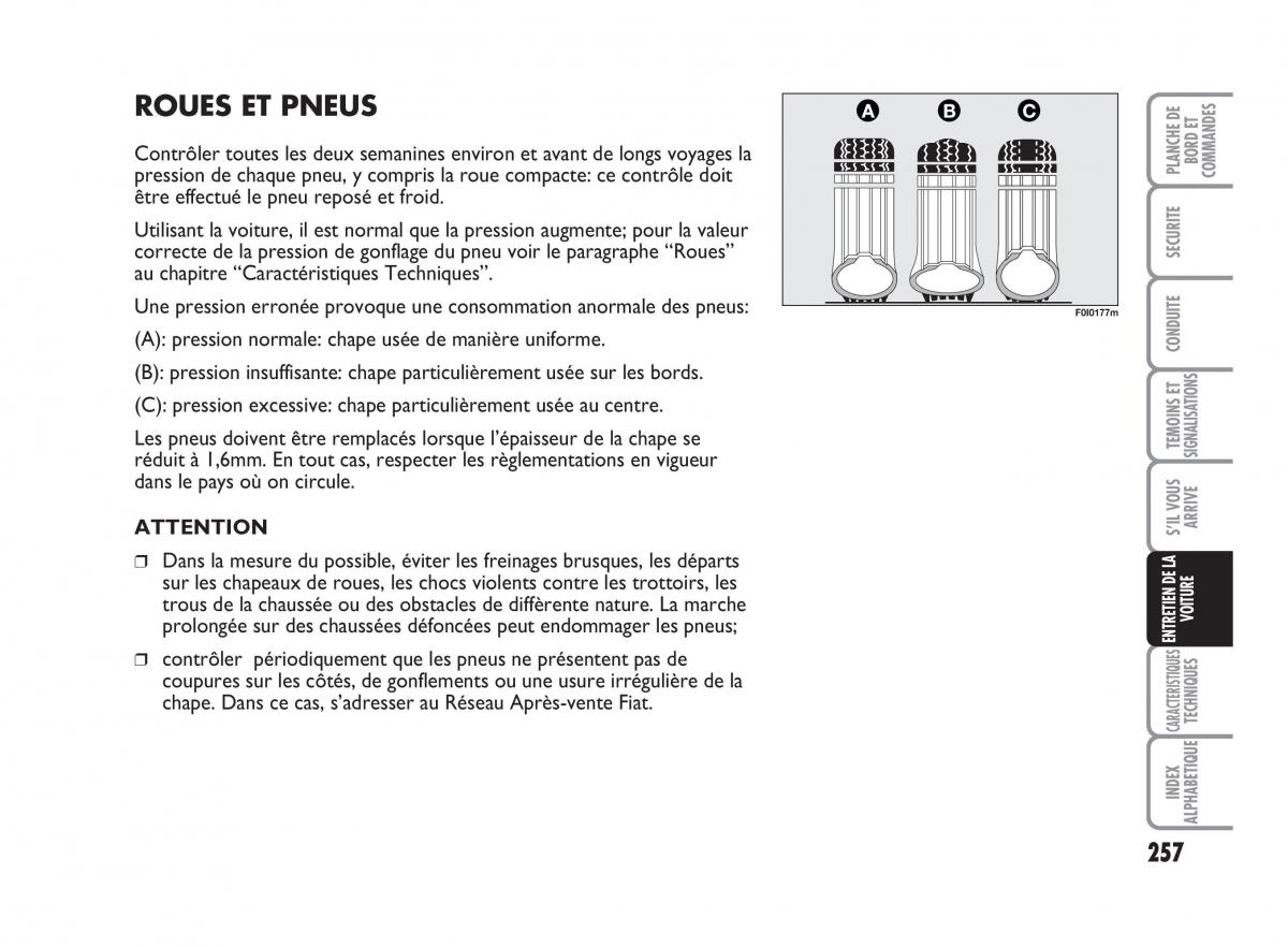 Fiat Punto Classic manuel du proprietaire / page 258