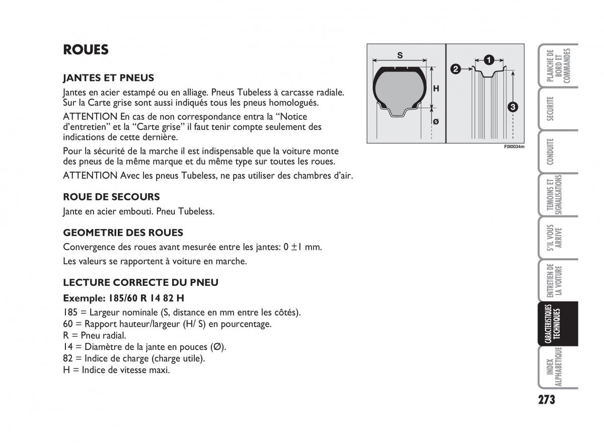 Fiat Punto Classic manuel du proprietaire / page 274