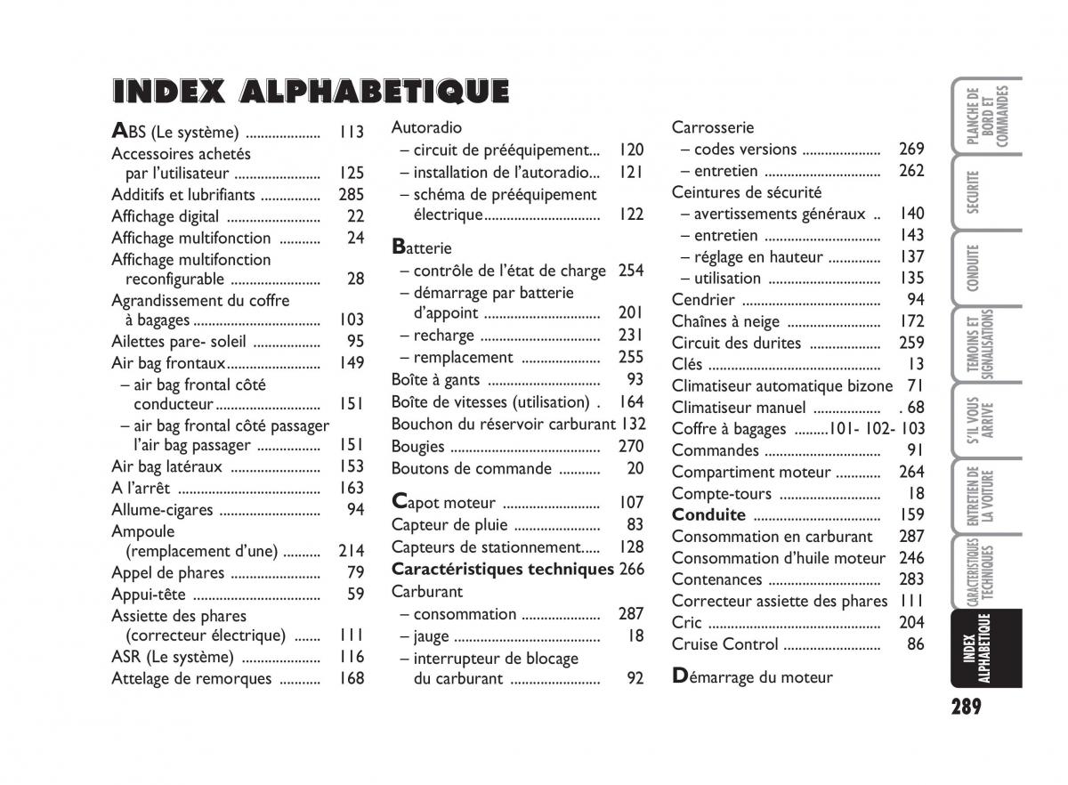 Fiat Punto Classic manuel du proprietaire / page 290