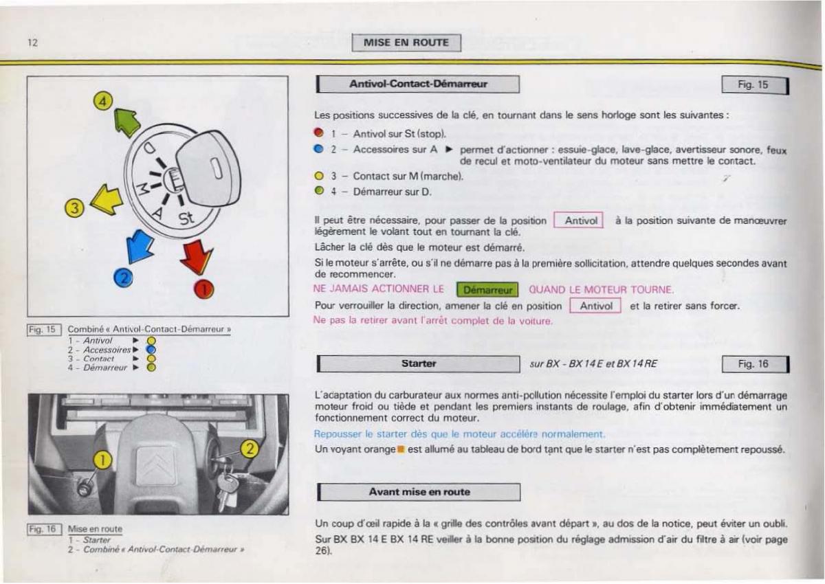 Citroen BX manuel du proprietaire / page 14