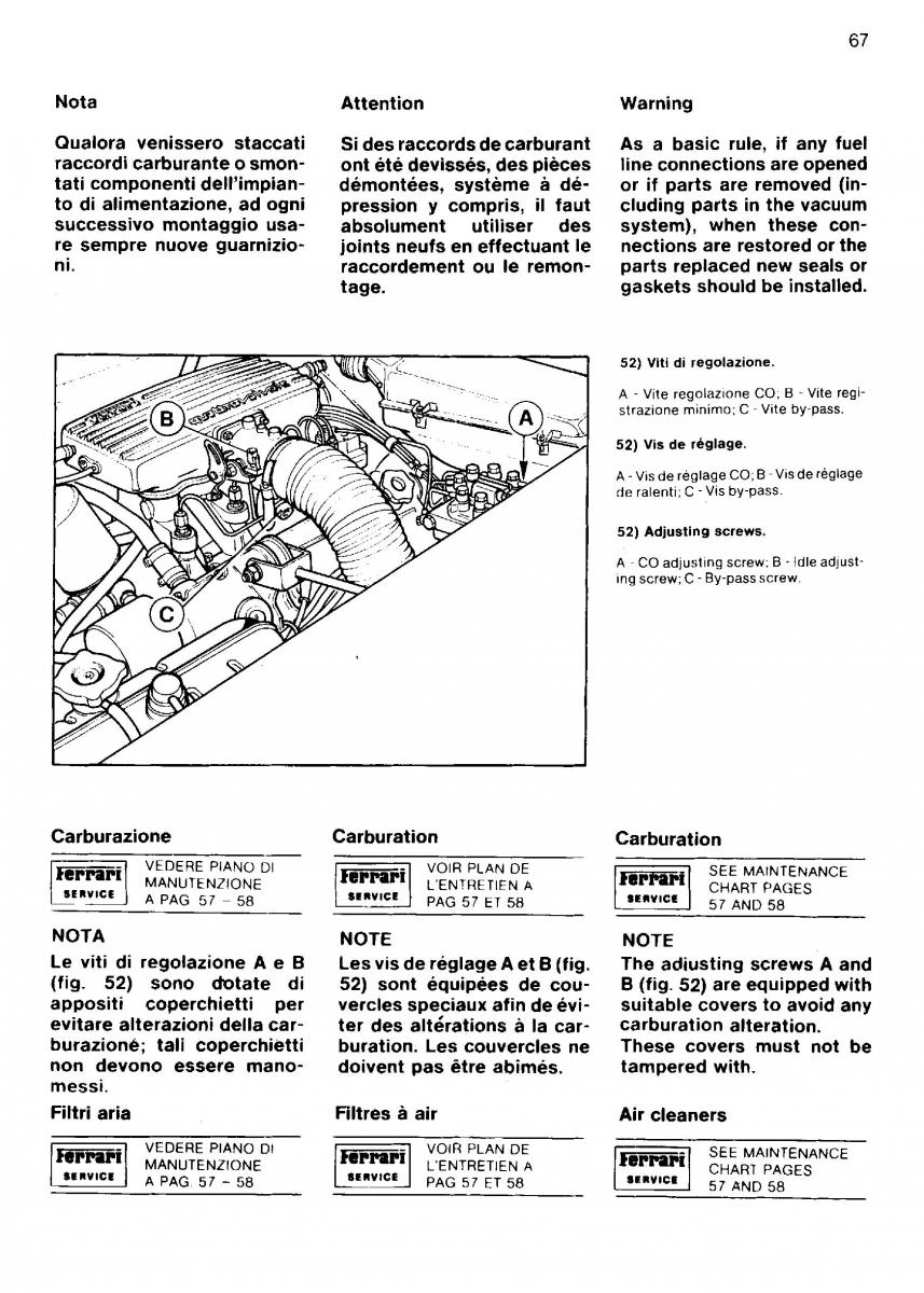 Ferrari Mondial Quattrovalvole manuel du proprietaire / page 66