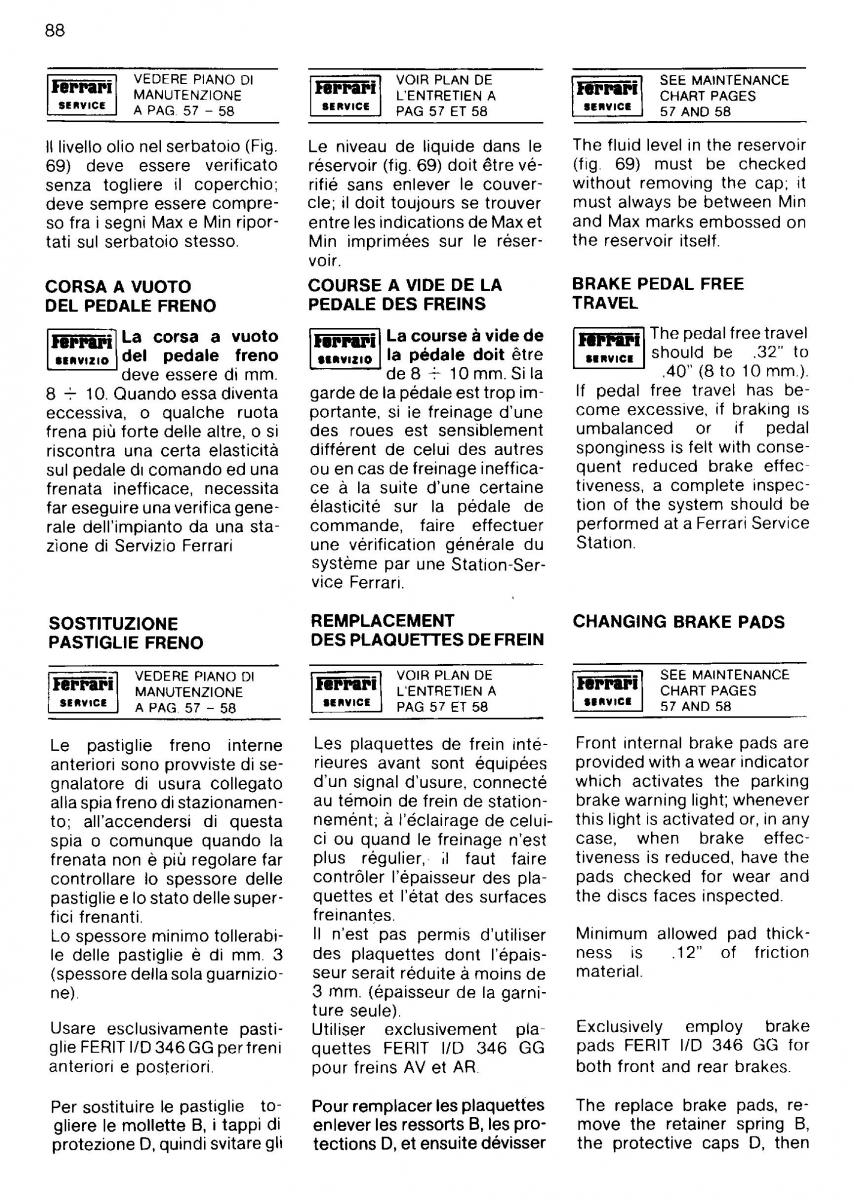 Ferrari Mondial Quattrovalvole manuel du proprietaire / page 87