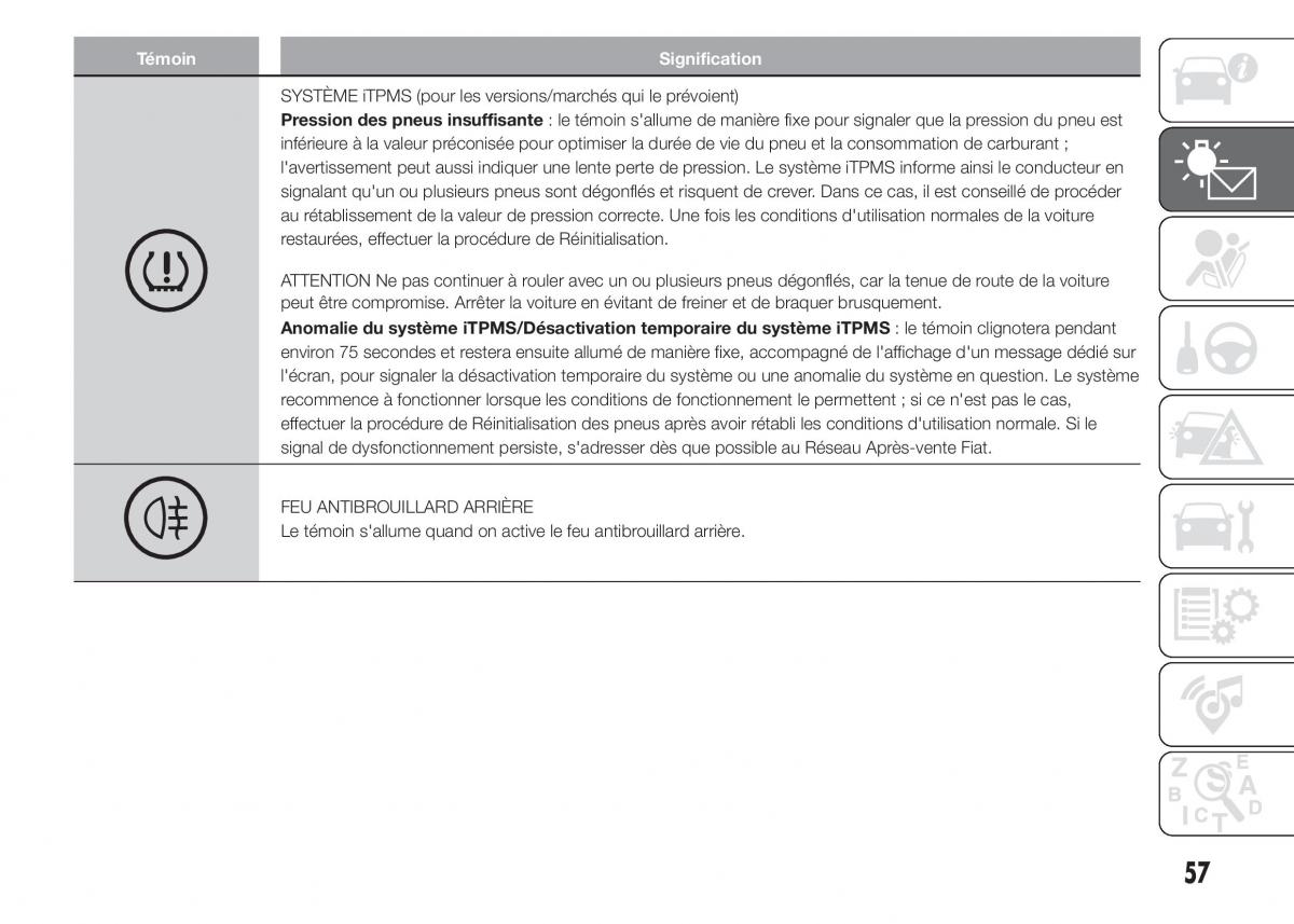 Fiat Punto III 3 manuel du proprietaire / page 59