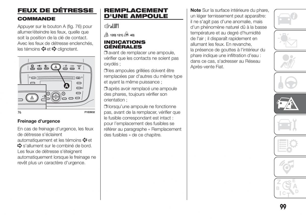 Fiat Punto III 3 manuel du proprietaire / page 101