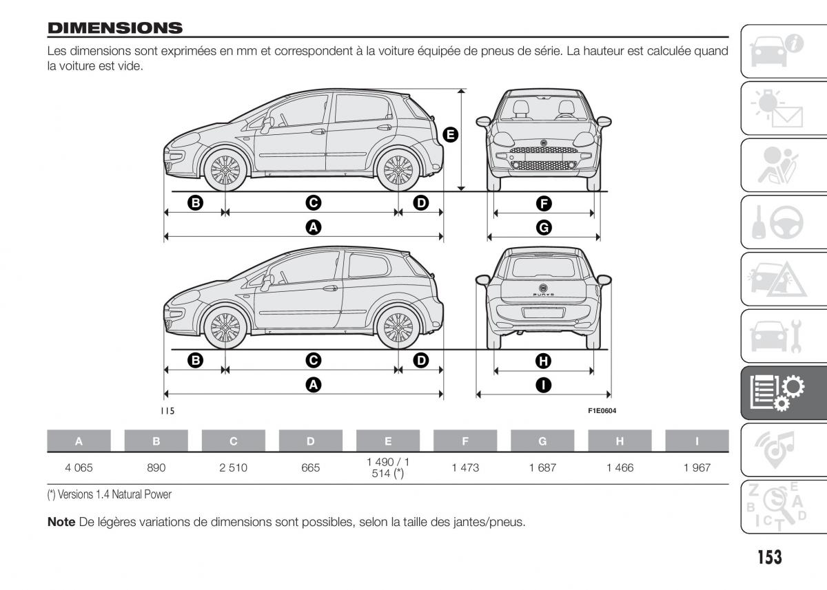 Fiat Punto III 3 manuel du proprietaire / page 155