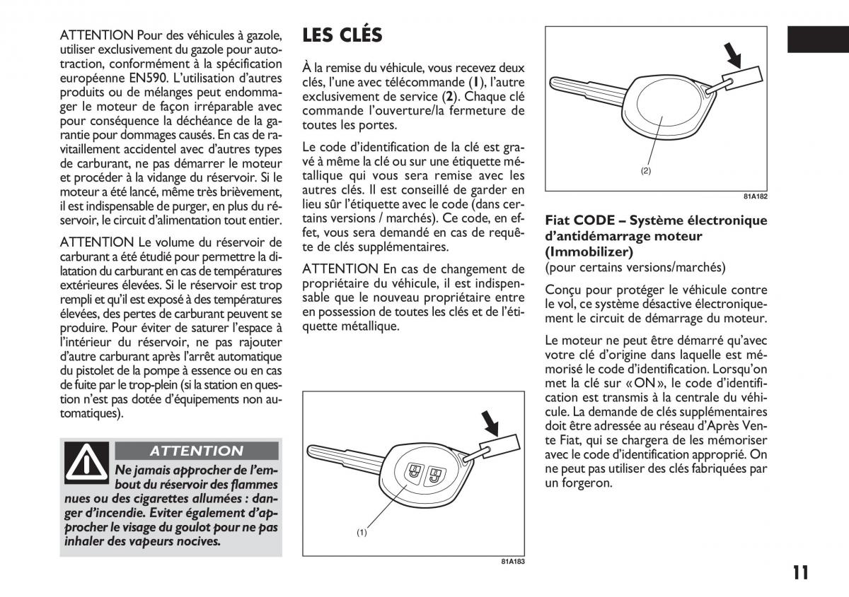 Fiat Sedici manuel du proprietaire / page 12