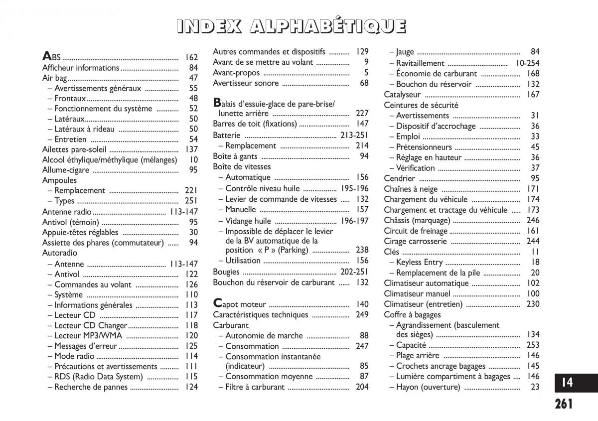 Fiat Sedici manuel du proprietaire / page 262