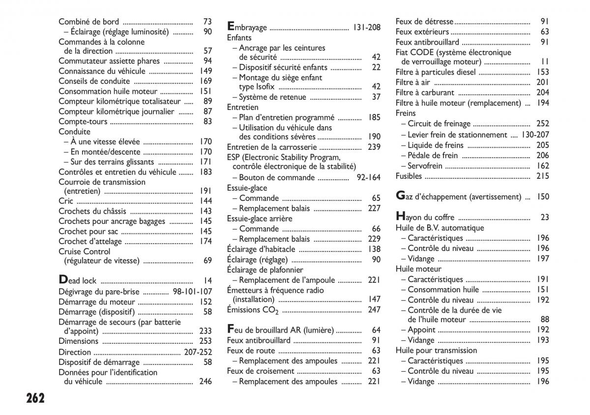 Fiat Sedici manuel du proprietaire / page 263