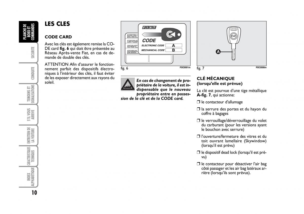 Fiat Stilo manuel du proprietaire / page 11