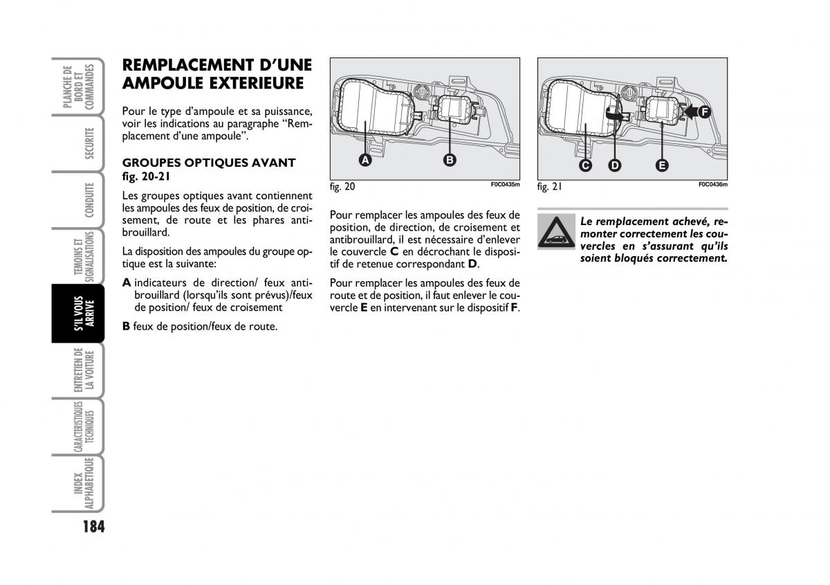 Fiat Stilo manuel du proprietaire / page 185