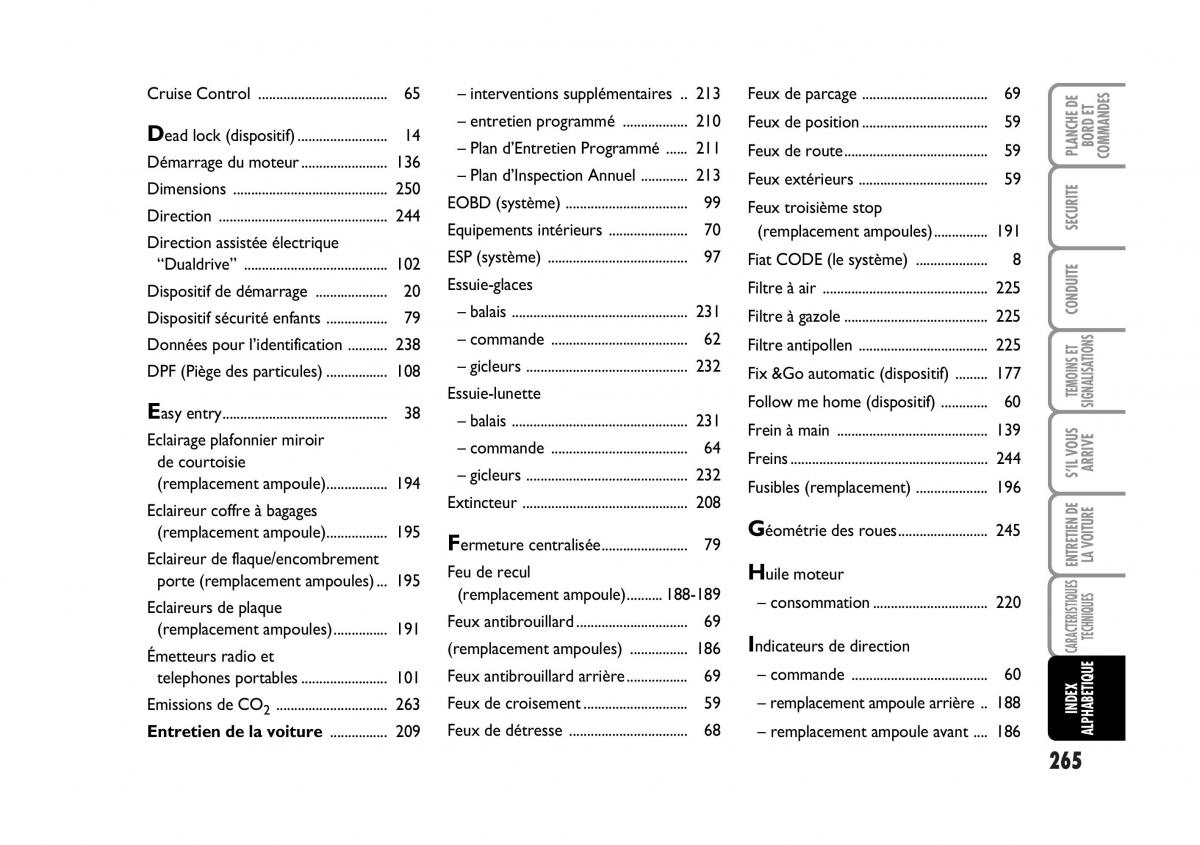 Fiat Stilo manuel du proprietaire / page 266