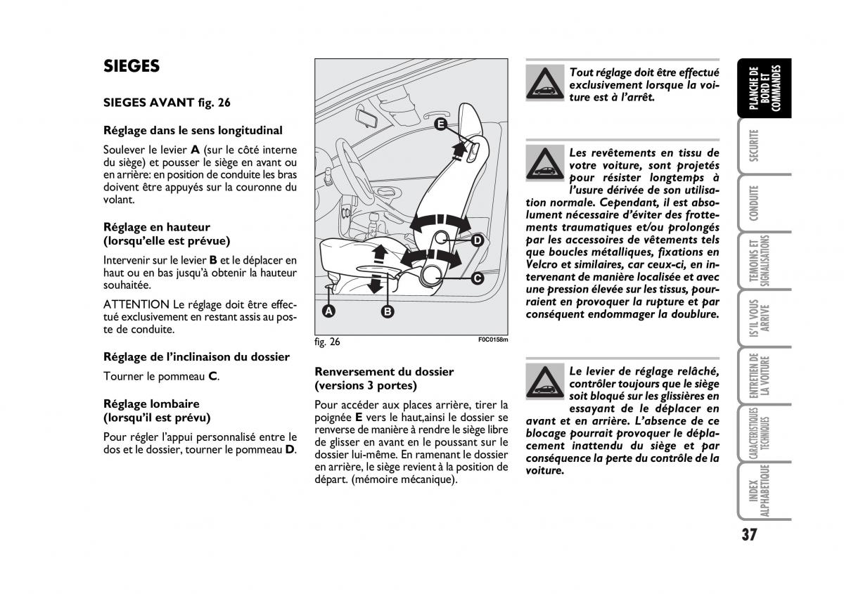 Fiat Stilo manuel du proprietaire / page 38