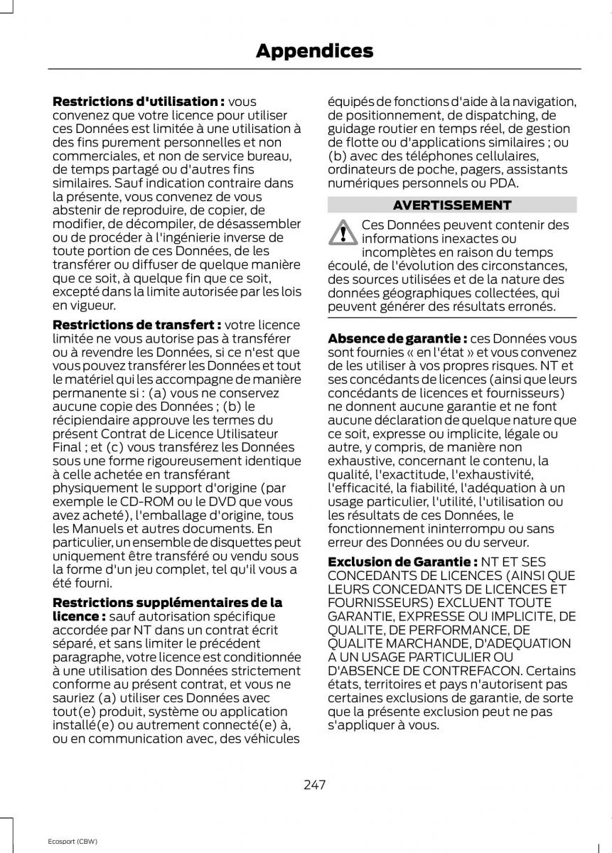 Ford Eco Sport II 2 manuel du proprietaire / page 249