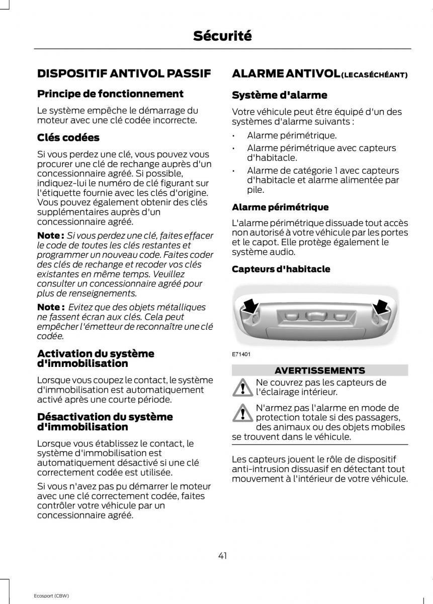 Ford Eco Sport II 2 manuel du proprietaire / page 43