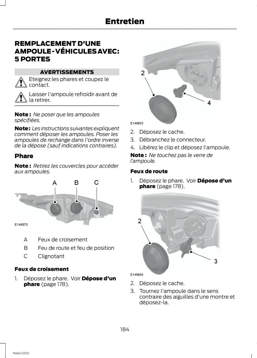 Ford Fiesta VII MK7 manuel du proprietaire / page 186