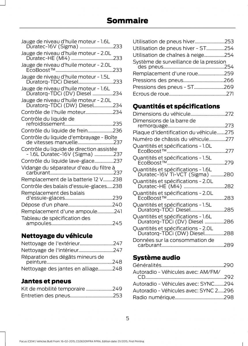 Ford Focus III 3 FL manuel du proprietaire / page 7