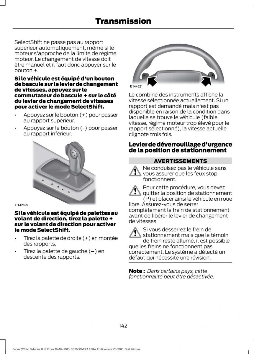 Ford Focus III 3 FL manuel du proprietaire / page 144