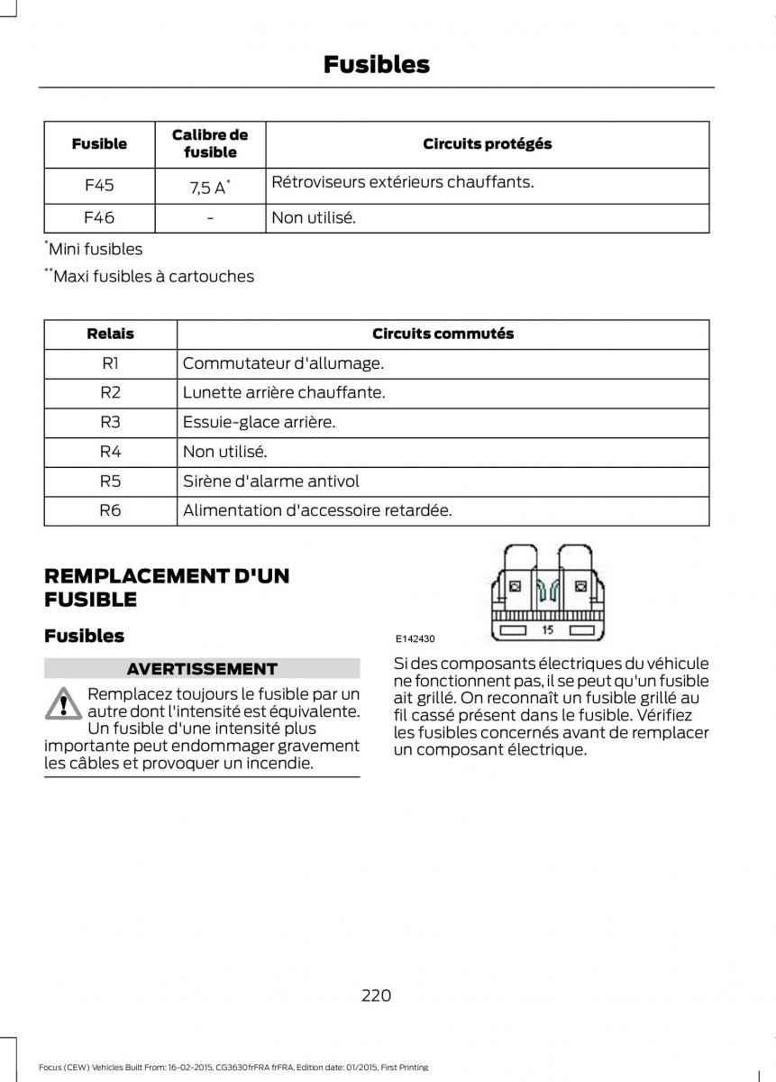 Ford Focus III 3 FL manuel du proprietaire / page 222