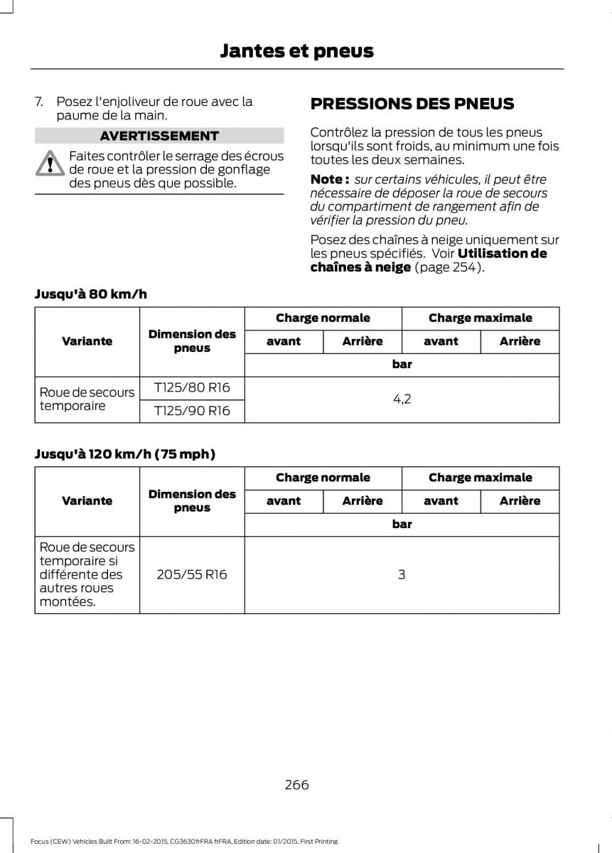 Ford Focus III 3 FL manuel du proprietaire / page 268