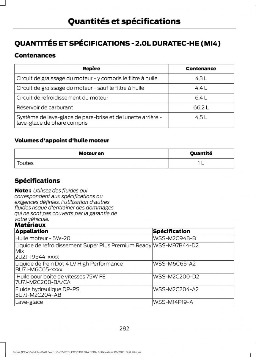 Ford Focus III 3 FL manuel du proprietaire / page 284