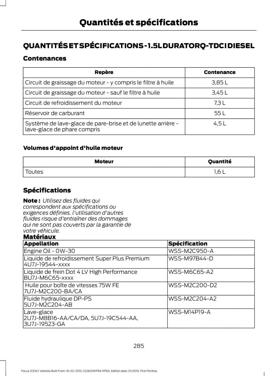 Ford Focus III 3 FL manuel du proprietaire / page 287