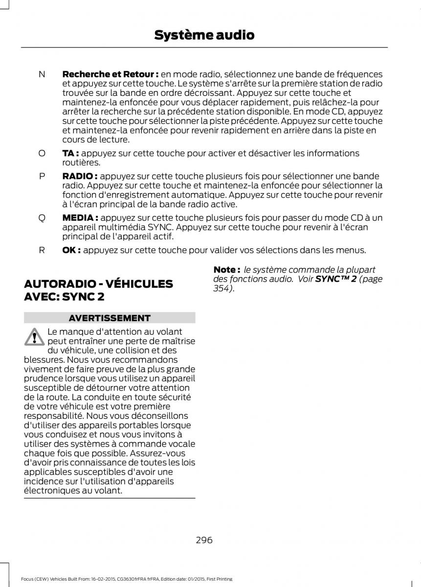 Ford Focus III 3 FL manuel du proprietaire / page 298