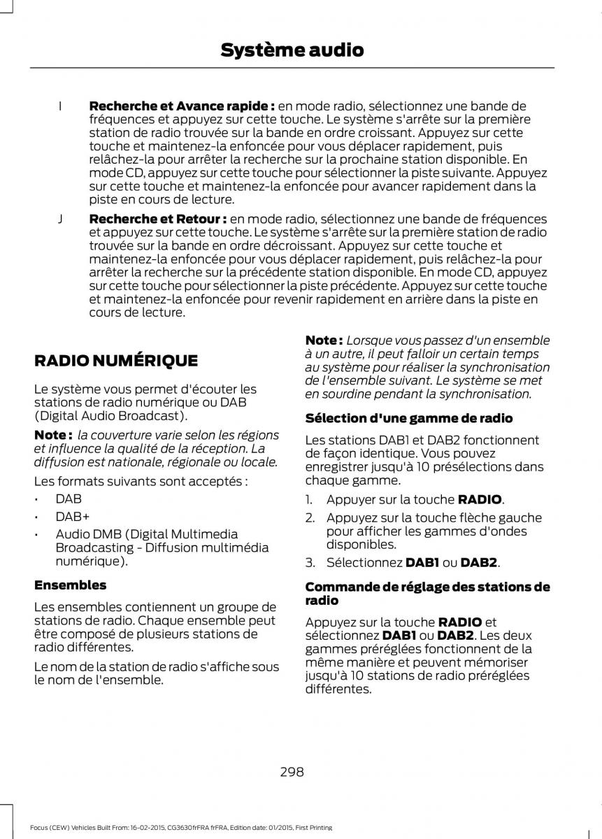 Ford Focus III 3 FL manuel du proprietaire / page 300