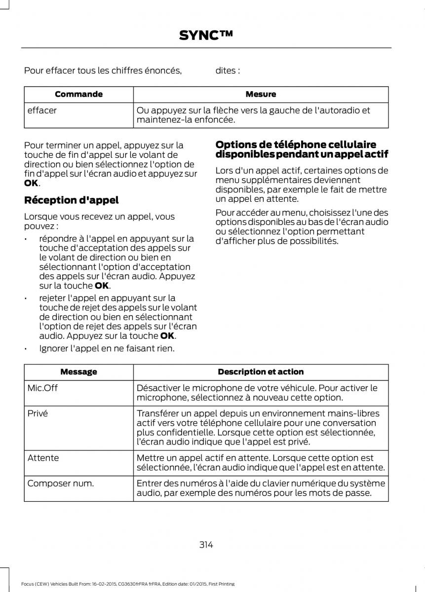 Ford Focus III 3 FL manuel du proprietaire / page 316