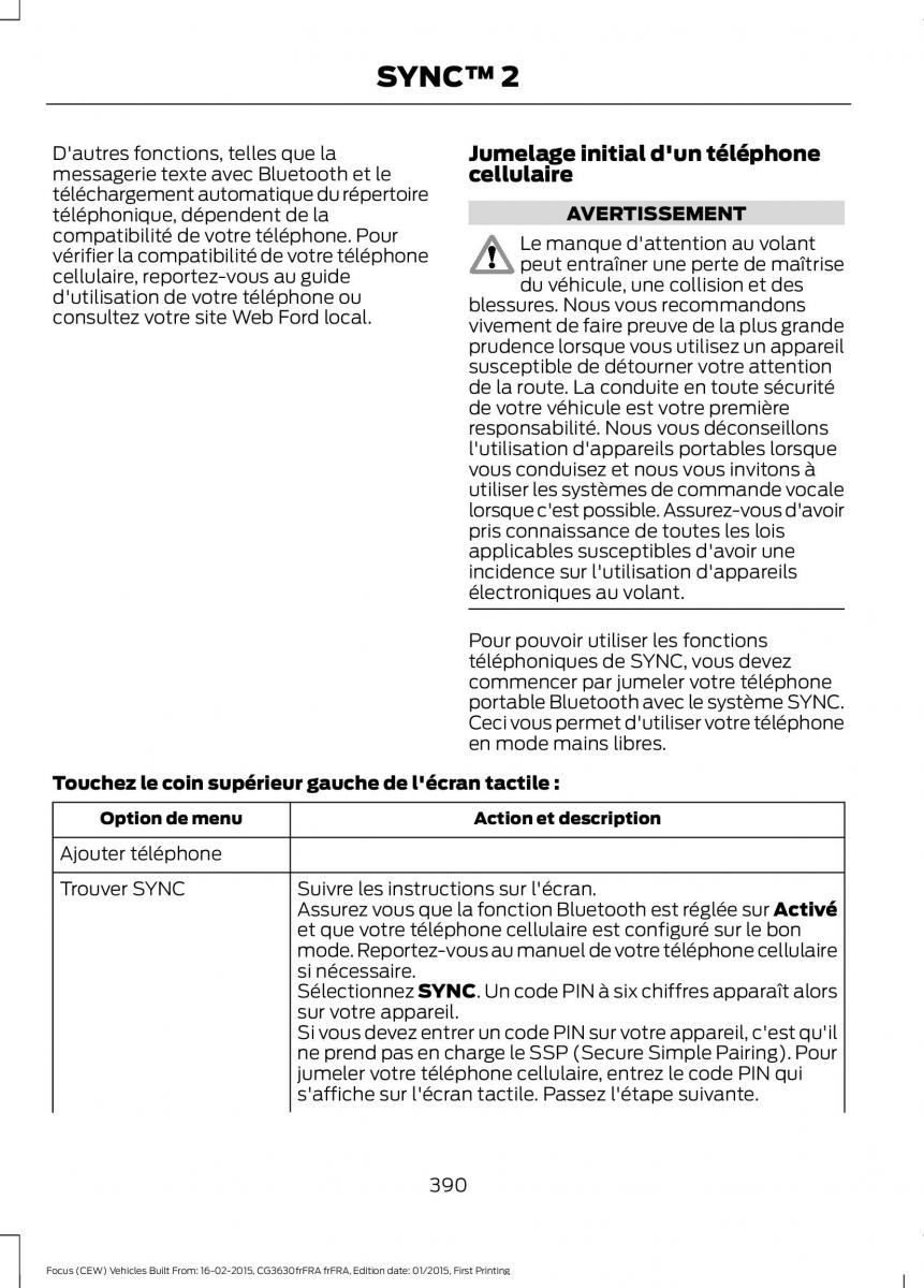 Ford Focus III 3 FL manuel du proprietaire / page 392