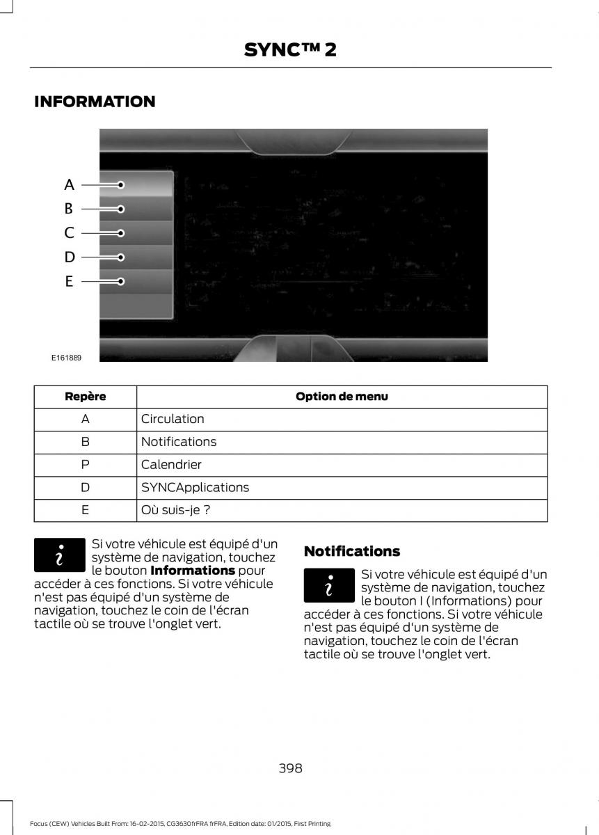 Ford Focus III 3 FL manuel du proprietaire / page 400