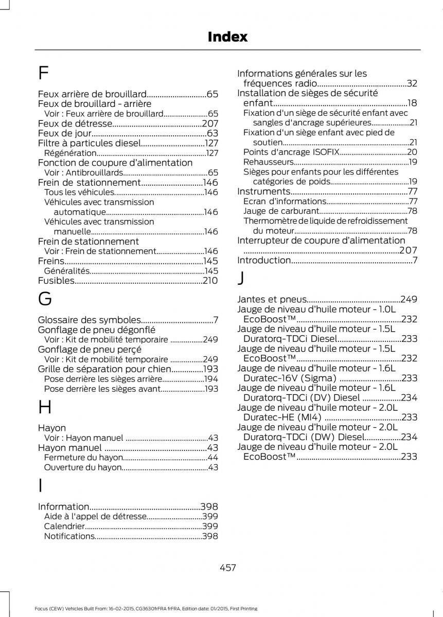 Ford Focus III 3 FL manuel du proprietaire / page 459