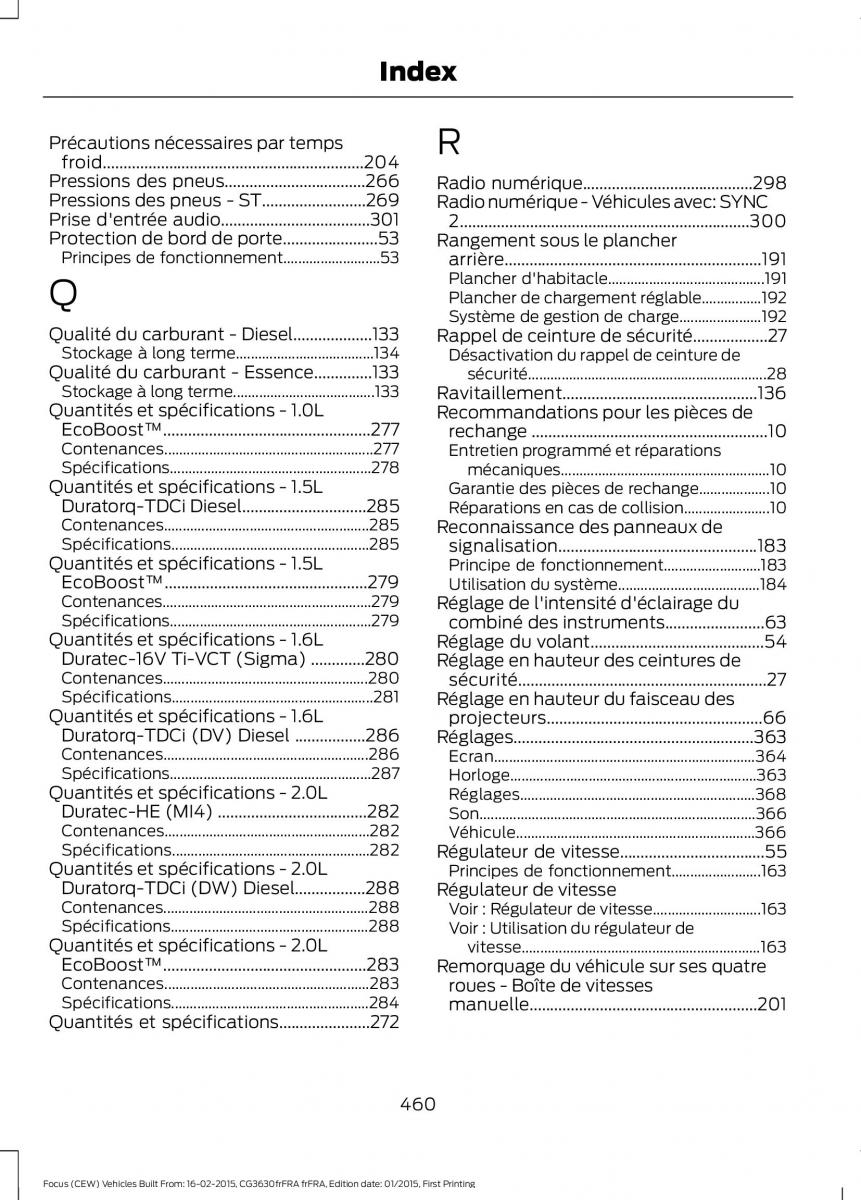 Ford Focus III 3 FL manuel du proprietaire / page 462