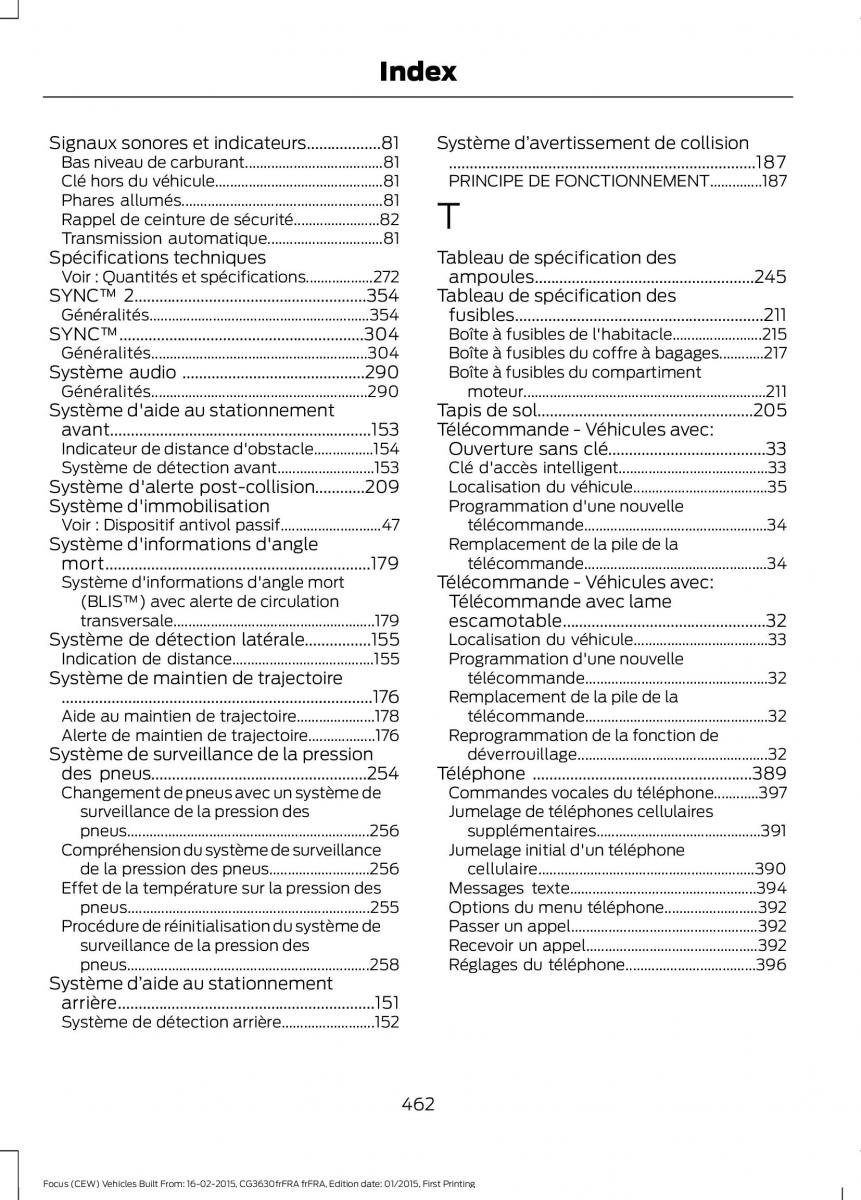 Ford Focus III 3 FL manuel du proprietaire / page 464