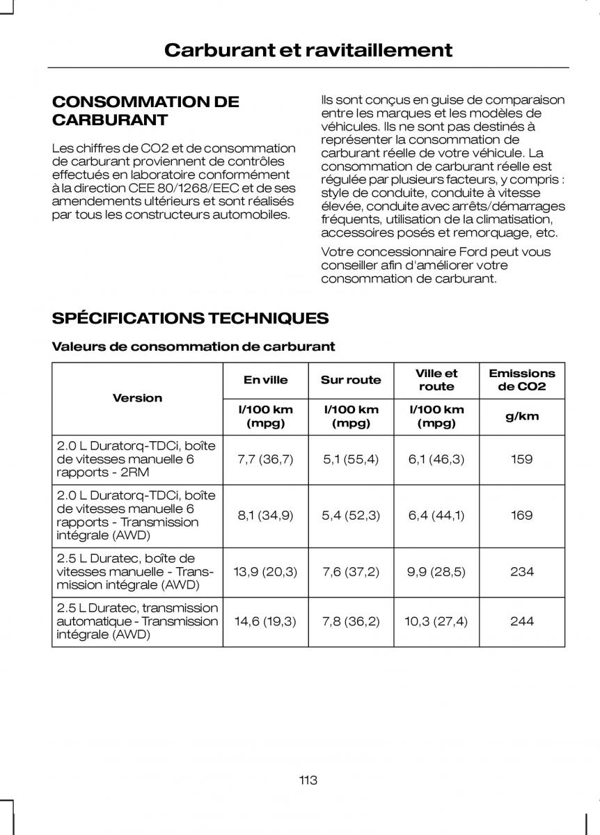 Ford Kuga I 1 manuel du proprietaire / page 115