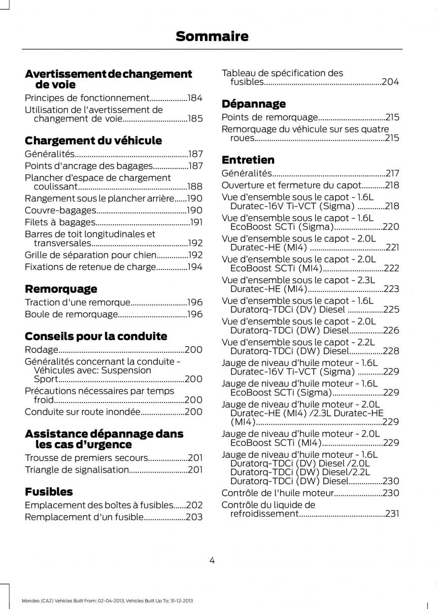 Ford Mondeo MKIV MK4 manuel du proprietaire / page 6