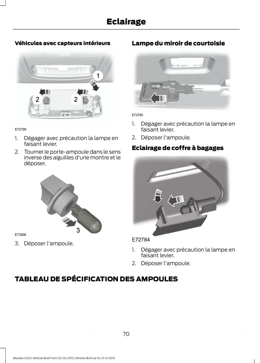 Ford Mondeo MKIV MK4 manuel du proprietaire / page 72